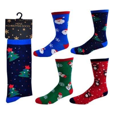 Men's Cotton Rich Christmas Socks – Size 7–11 – 4 Pairs by Unbranded