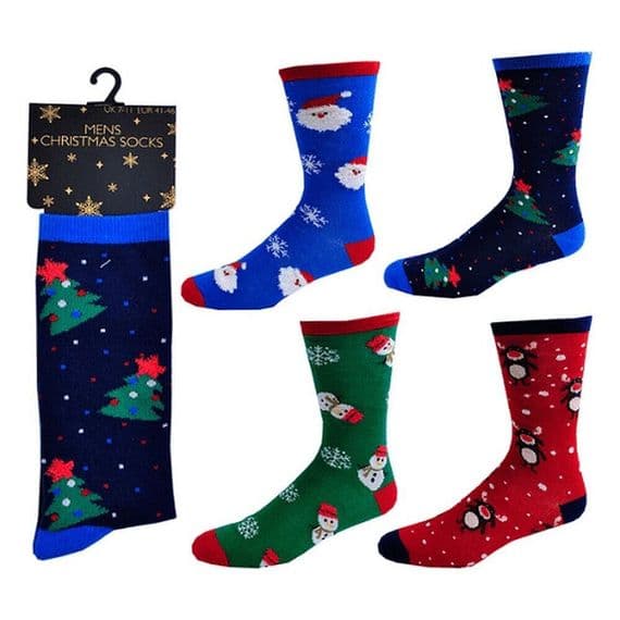 Men's Cotton Rich Christmas Socks – 4 Festive Pairs