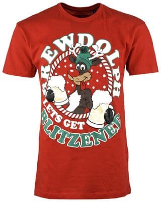 Mens Christmas T Shirt Xmas Novelty Gift Printed - Brewdolph Lets Get Blitzened