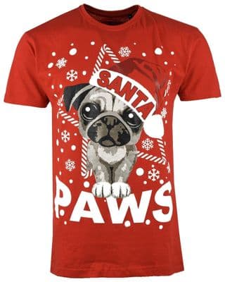 Mens Christmas T Shirt Xmas Novelty Gift Printed - Santa Paws For Dog Lovers
