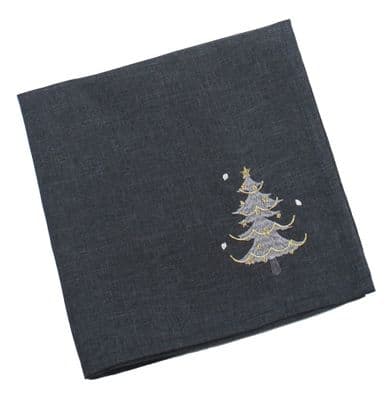 Metallic Tree Christmas Embroidered Pewter Napkin - 45cm x 45cm