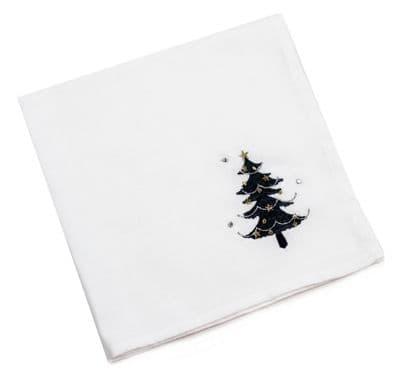 Metallic Tree Christmas Embroidered White Napkin - 45cm x 45cm