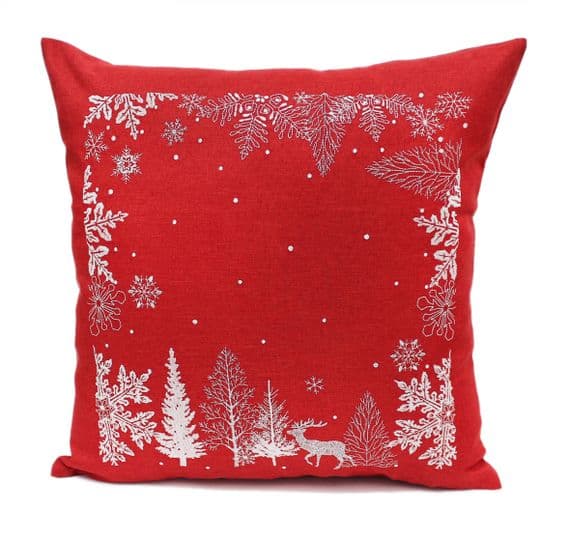 Neve Red/Silver Woodland Stag Christmas Embroidered Complete Cushion 18