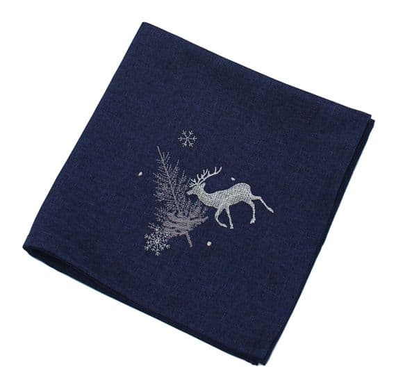 Neve Winter Woodland Navy/Silver Christmas Embroidered Napkin 18 