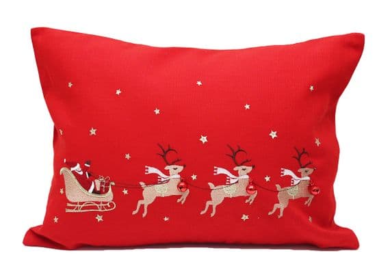 Night Flight Embroidered Red Reindeer Cushion 13