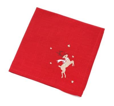 Night Flight Red Christmas Embroidered Napkin 18 
