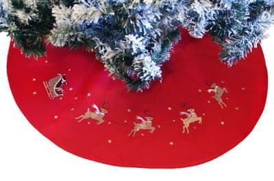 Night Flight Red Embroidered Tree Skirt 39