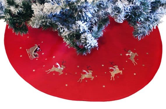 Night Flight Red Embroidered Tree Skirt 39
