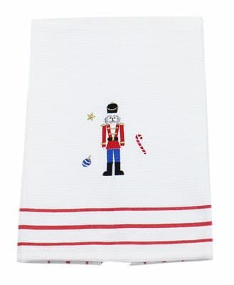 Noel Nutcracker Embroidered Waffle Weave Christmas Tea Towel - 50cm x 70cm