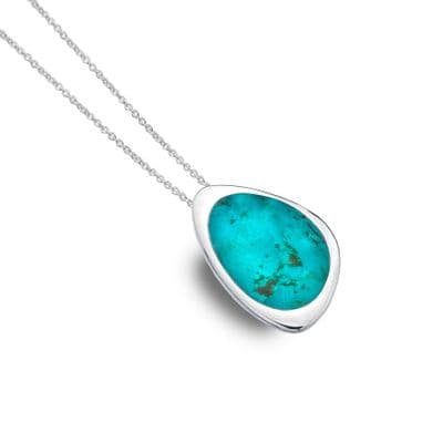 Organic Shape Turquoise 925 Sterling Silver Necklace Pendant