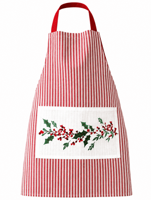 Peggy Wilkins Berry Stripe Red & White Christmas Bib Apron 40 x 86cm