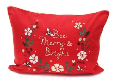 Peggy Wilkins Textiles Bee Merry & Bright Embroidered Complete Scatter Cushion - 33cm x 45cm