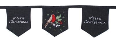 Peggy Wilkins Textiles Christmas Robin Embroidered Pewter Bunting 16cm x 210cm