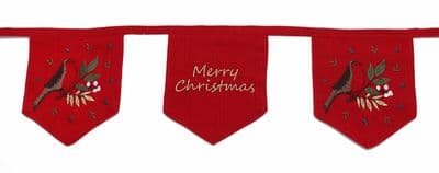 Peggy Wilkins Textiles Christmas Robin Embroidered Red Bunting 16cm x 210cm