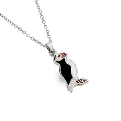 Puffin Black /White Enamel Pendant Necklace