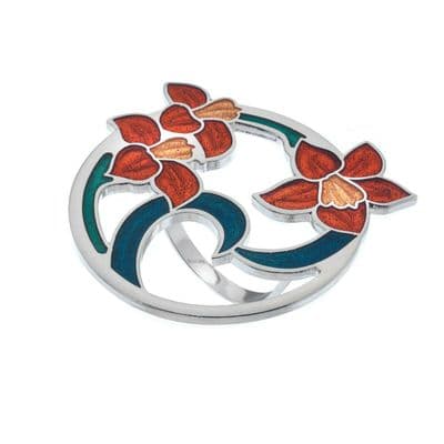 Red Flowers & Leaves Scarf Ring from Sea Gems