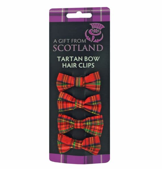 Red Royal Stewart Tartan Bow Hair Clips Set of 4