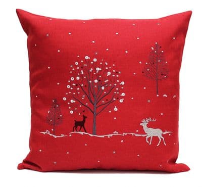 Rivington Embroidered Christmas Woodland Cushion