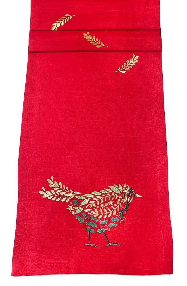 Robby Christmas Embroidered Robin Table Runner - 14