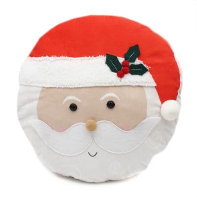 Robin Claus Applique Round Santa's Head Cushion - 12cm x 35cm