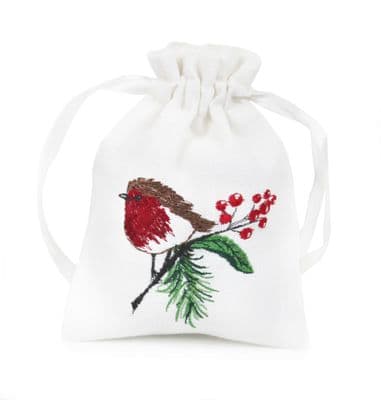Robin Hedgerow Embroidered Gift Bag - 12cm x 16cm