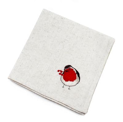 Robin Riot Embroidered Christmas Napkin - 45cm x 45cm