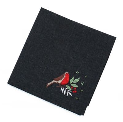 Robin Roost Christmas Embroidered Napkin - 45cm x 45cm
