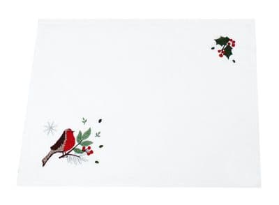 Robin Roost Christmas Embroidered Placemat - 33cm x 45cm