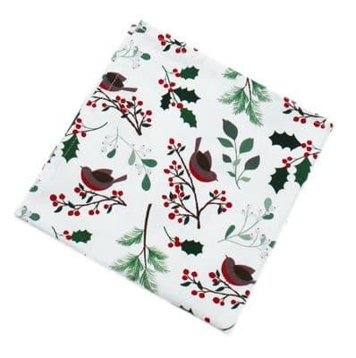 Robins Perch Christmas Printed Cotton Napkin - 45cm x 45cm