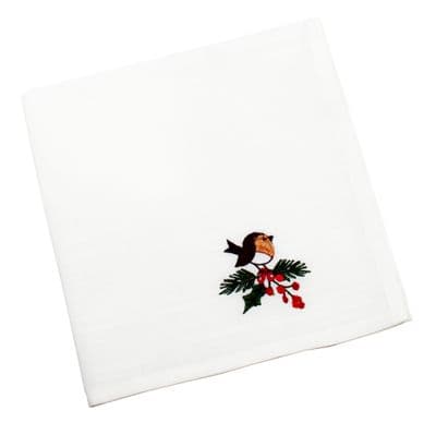 Robins Tree Embroidered Christmas Napkin - 45cm x 45cm