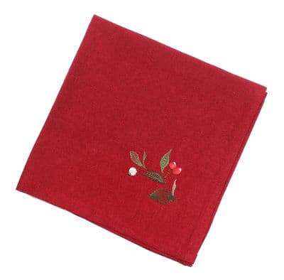 Rosehip Christmas Embroidered Napkin - 45cm x 45cm