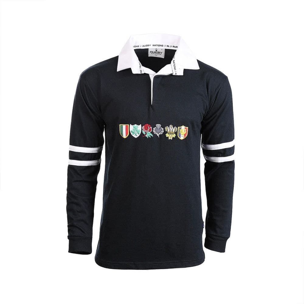 Rugby Nations Gents Long Sleeve 6 Nations Embroidered Cotton Rugby Shirt