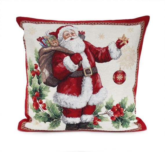 Santas Star Tapestry Style Christmas Cushion - 45cm x 45cm