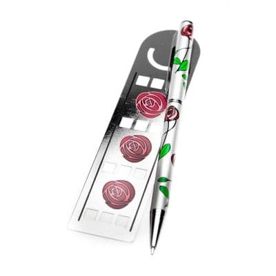 Sea Gems Rennie Mackintosh 3 Red Roses Bookmark and Pen Set