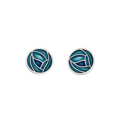 Sea Gems Rennie Mackintosh Glasgow Rose Enamel Round Stud Earrings