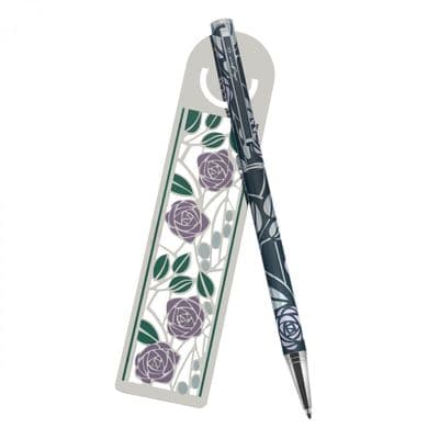 Sea Gems Rennie Mackintosh Multi Pink Roses Bookmark and Pen Set