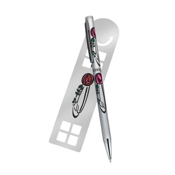 Sea Gems Rennie Mackintosh Red Rose and Lattice Bookmark and Pen Set (1)