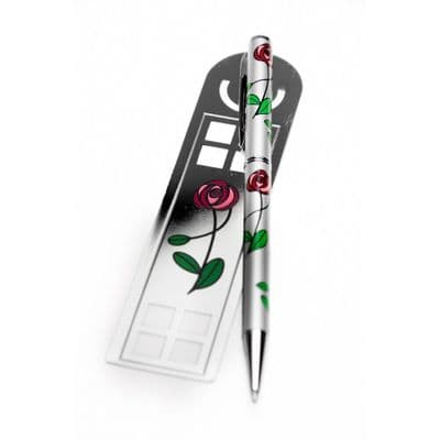 Sea Gems Rennie Mackintosh Red Rose and Lattice Bookmark and Pen Set