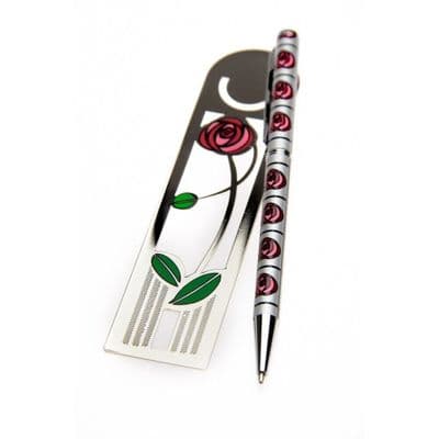 Sea Gems Rennie Mackintosh Red Rose and Lines Bookmark and Pen Set