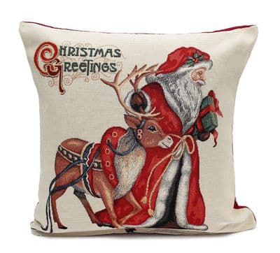 Season Greetings Rudolph and Santa Christmas Cushion 45cm x 45cm