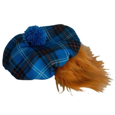 See You Jimmy Hat Scottish Tam O’Shanter with Ginger Hair Wig – Blue Tartan