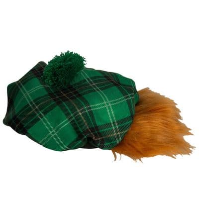 See You Jimmy Hat Scottish Tam O’Shanter with Ginger Hair Wig – Green Tartan