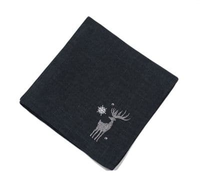 Shimmer Stag Embroidered Pewter/Silver Christmas Napkin - 45cm x 45cm