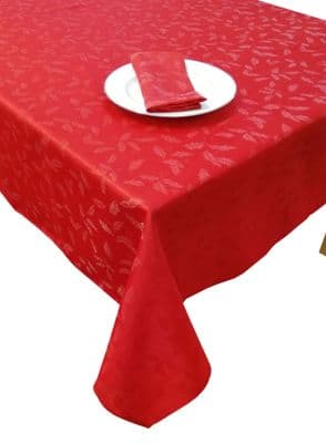 Silver Holly Jacquard Table Cloth 53x 88 - Red