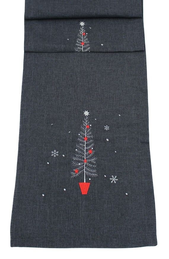 Silver Tree Embroidered Christmas Table Runner - 14