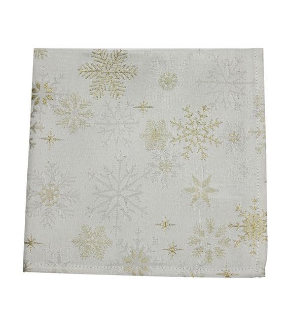 Snow Crystal Champagne/Gold Christmas Tablecloths, Napkins, Table Runners, Placemats.