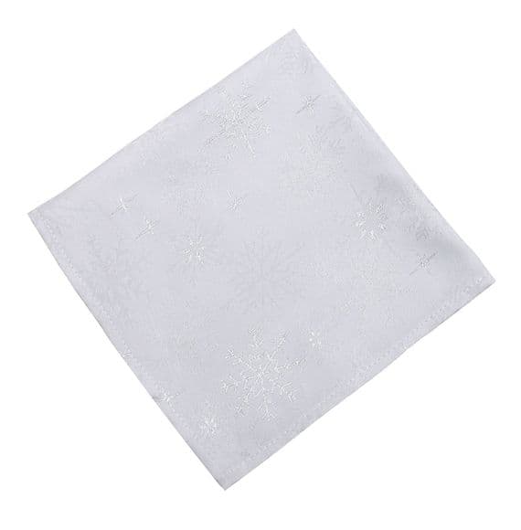 Snow Crystal White/Silver Christmas Tablecloths, Napkins, Table Runners, Placemats