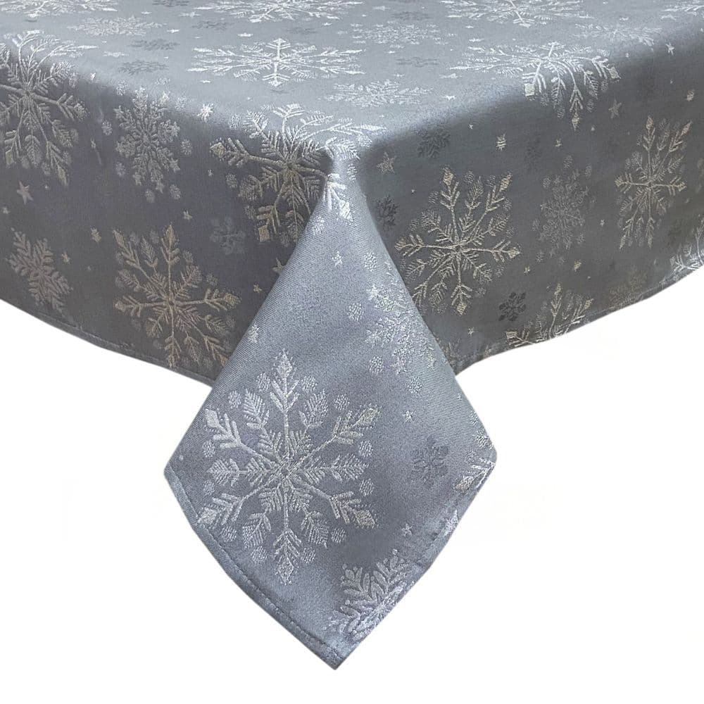 Snow Fall Christmas Pewter/Silver Snowflake Jacquard Tablecloth 67