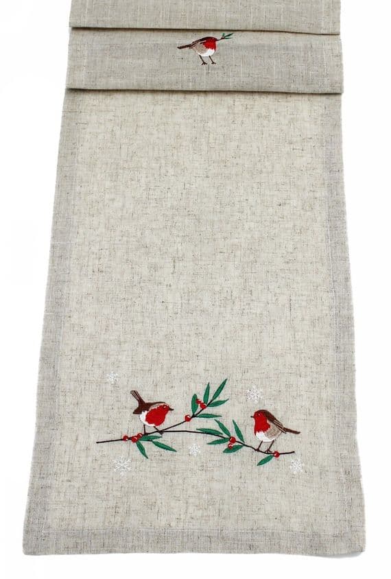 Snow Robin Embroidered Christmas Table Runner 14