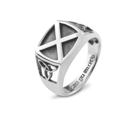 Sterling Silver Celtic Scottish Saltire Flag Gaelic Embossed 'Alba Gu Brath' Signet Ring